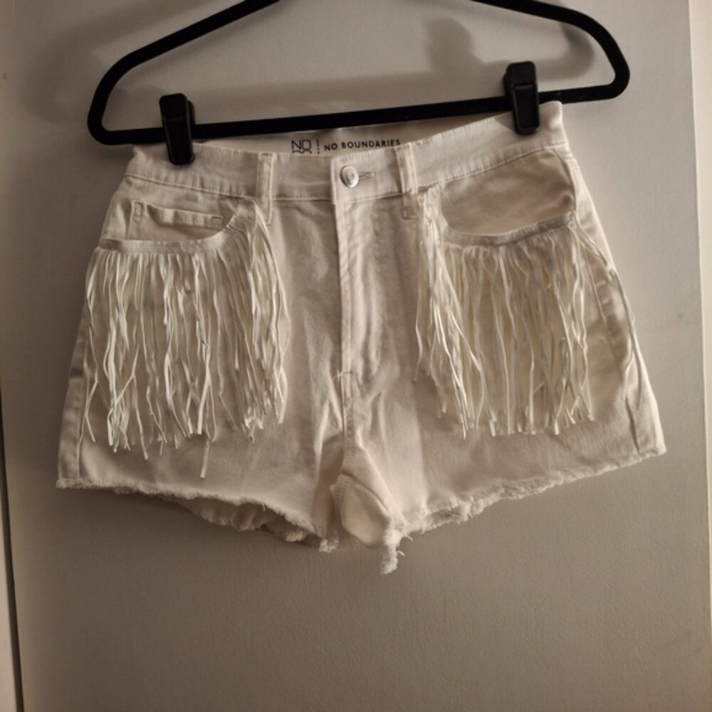 No Boundaries White Fringe Women Shorts